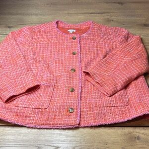 Women’s J.Jill Pink and Orange Tweed Jacket Size 2XL